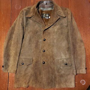Suede 70's Campus Leather Blazer Coat Jacket W/ Fur Liner Men's Sz 38 Retro